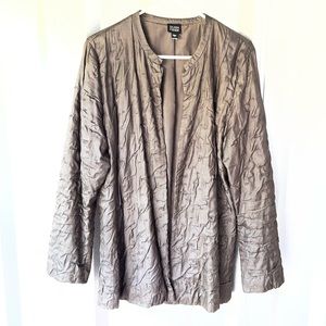 Eileen Fisher 100% Silk Lightweight Gray Open Front Textured top jacket large